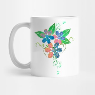 Trippy Blue and Orange Floral Decoration Silhouette Art Mug